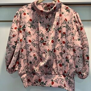NWT Zara silky pink rosebud vintage style blouse sz M bubble hem w zip